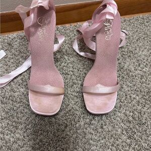 Pleaser Pink Satin Strappy Heels